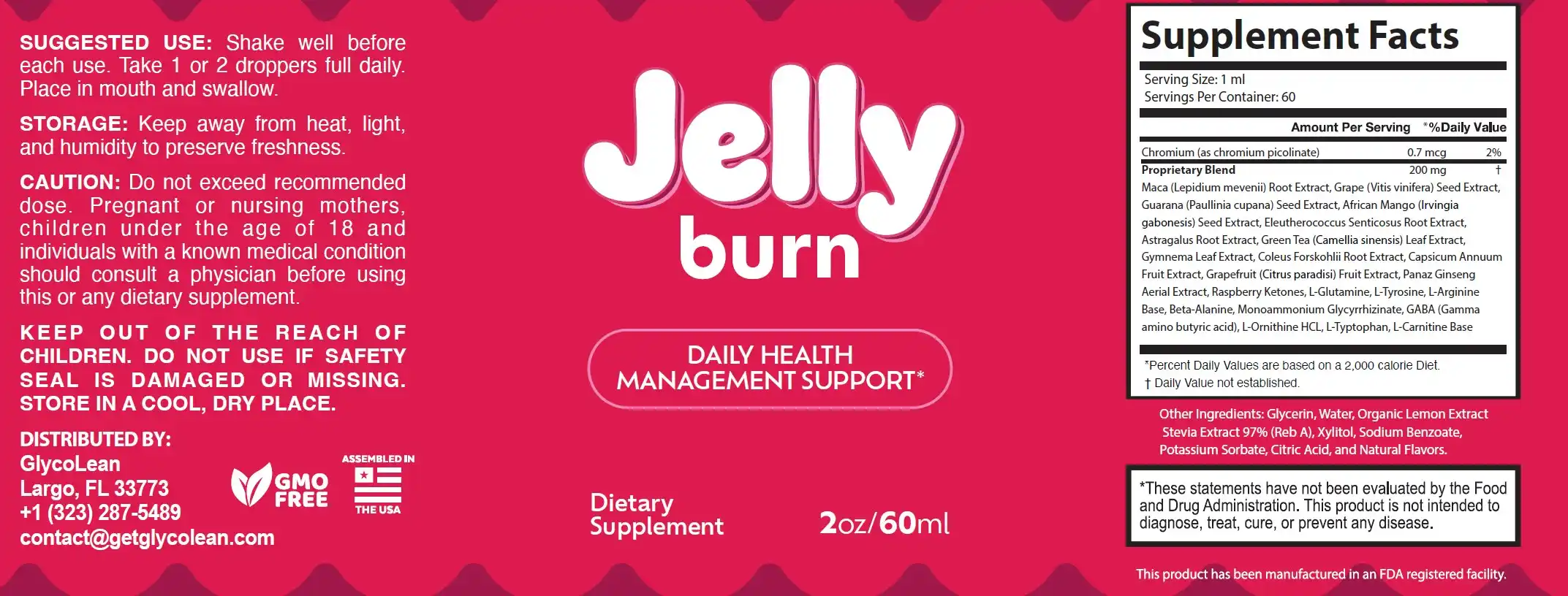 JellyBurn supplement label and product details